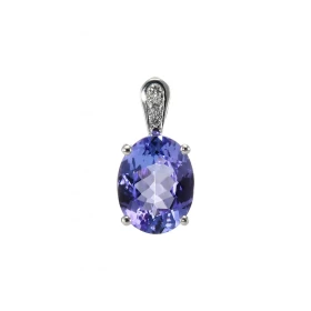  Pendentif Or Blanc 750 serti d une Tanzanite Ovale 10x8mm (3.1 carats) 3 diamants pour un poids total 0,03 carat Dimensio...