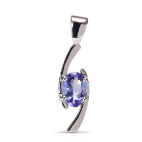 Pendentif Or Blanc serti d une Tanzanite Ovale 7x5mm (0,83 carat) Dimensions du pendentif (bélière incluse) : 24x 6 mm 