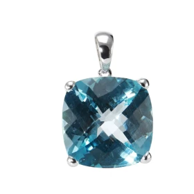 Pendentif Or Blanc serti d une Topaze bleue taille coussin 12x12mm Dimensions du pendentif (bélière incluse) : 18x12mm Poi...