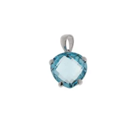 Pendentif Topaze Bleue taille dôme. Dimensions pierre : 10x10mm, poids :4,60 carats. Monture Or Blanc 750/1000.