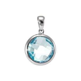 Pendentif Or Blanc serti d une Topaze Bleue ronde taille dome 10mm diamètre Dimensions du pendentif (bélière incluse) : 18...