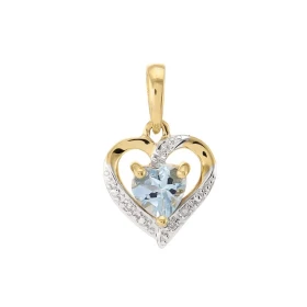 Pendentif Or jaune 375 Aigue Marine coeur 5x5mm Diamant Pendentif or jaune 375 (9 carats) Aigue marine coeur 5x5mm (0,40 c...