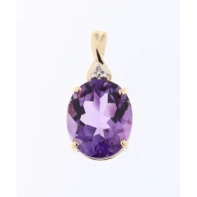 Pendentif Or jaune 375 serti d une améthyste ovale 12x10mm d un diamant Dimensions du pendentif (bélière incluse):20x10mm ...