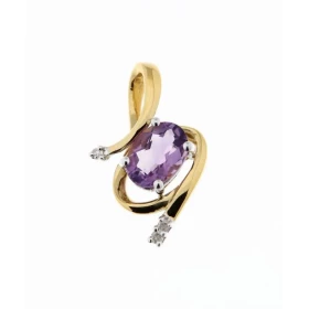 Pendentif Or jaune 375 serti d une améthyste ovale 7x5mm 3 diamants Dimensions du pendentif (bélière incluse) : 18 x 10 mm...