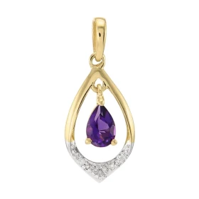 Pendentif or jaune 375 Améthyste poire 6x4mm diamant Pendentif or jaune 375 (9 carats Améthyste poire 6x4mm (0,40 carat) m...