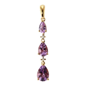 Pendentif Or Jaune 375 Améthyste Poire Diamant Pendentif articulé serti 3 améthystes forme poires (7x5 , 6x4 5x3mm) 2 peti...