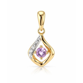 Pendentif Or Jaune 375 serti d une Améthyste ronde 3mm diamants Courbe gauche à finition diamantée serti 2 diamants Serti ...