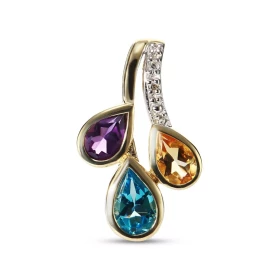 Pendentif Or Jaune 375 pierres fines Ce pendentif est serti d une améthyste poire 5x3mm, d une citrine poire 5x3mm, d une ...