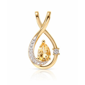 Pendentif Or Jaune 375 serti d une Citrine poire 7×5mm Motif forme goutte aux lignes croisées Courbe gauche à finition dia...