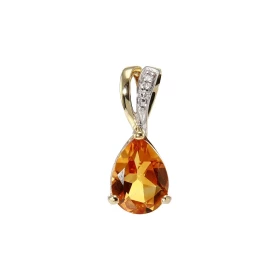 Pendentif Or Jaune 375 Citrine poire 8x6mm diamant Bélière sertie d un diamant 0.01 carat Citrine taille poire 8x6mm (1.1 ...