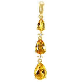 Pendentif Or Jaune 375 Citrine Poire Diamant Pendentif articulé serti 3 citrines forme poires (7x5 , 6x4 5x3mm) 2 petits d...