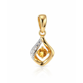 Pendentif Or Jaune 375 serti d une Citrine ronde 3mm diamants Courbe gauche à finition diamantée serti 2 diamants Serti à ...