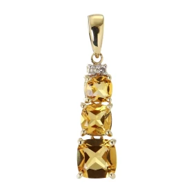 Pendentif Or jaune 375 Citrines Coussin Diamants Monture articulée Or jaune 375 (9 carats) sertie pierres taille coussin 6...