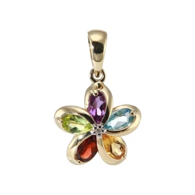 Pendentif Or Jaune 375 Pierres Fines Ce pendentif est serti d une améthyste, d une topaze bleue, d une citrine, d un grena...