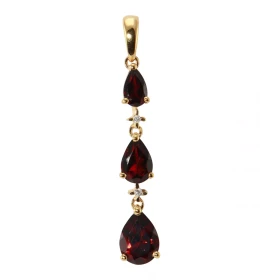 Pendentif Or Jaune 375 Grenat Poire Diamant Pendentif articulé serti 3 grenats forme poires (7x5 , 6x4 5x3mm) 2 petits dia...