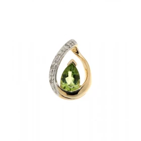Pendentif Péridot Diamant Or Jaune 375 La pierre centrale est taillée forme poire mesure 6x4mm Elle est maintenue sur cett...