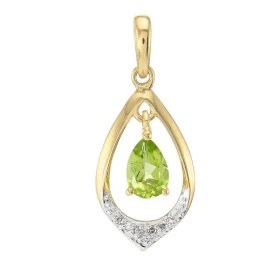 Pendentif or jaune 375 Péridot poire 6x4mm diamant Pendentif or jaune 375 (9 carats Péridot poire 6x4mm (0,40 carat) monté...