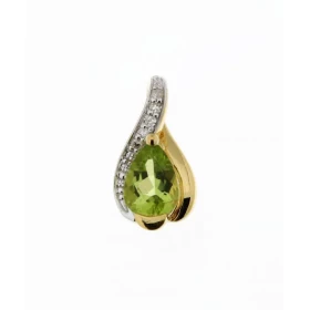 Pendentif Or jaune 375 serti d un péridot taille poire 7x5mm 5 diamants Dimensions du pendentif (bélière incluse) : 14 x 8...