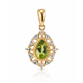 Pendentif Or Jaune 375 serti d un Péridot poire 7×5mm 2 diamants Style rétro motif ajouré serti perlée autour pierre Dimen...