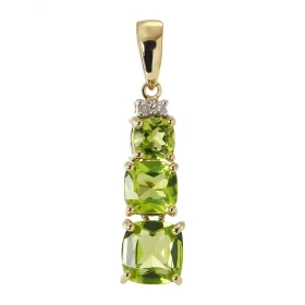 Pendentif Or jaune 375 Péridots Coussin Diamants Monture articulée Or jaune 375 (9 carats) sertie pierres taille coussin 6...