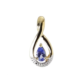 Pendentif Or jaune 375 Tanzanite Poire 5x3mm Diamant Monture Or jaune 375 (9 carats) sertie d une pierre taille poire 5x3m...