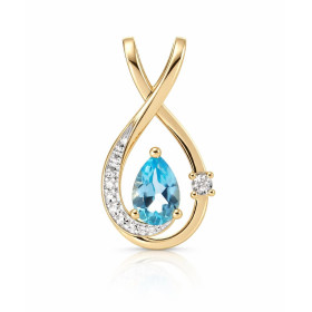 Pendentif Or Jaune 375 serti d une Topaze bleue traitée poire 7×5mm Motif forme goutte aux lignes croisées Courbe gauche à...