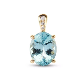 Pendentif Or Jaune 750 Aigue Marine AAA Ovale 11x9mm Diamant Aigue Marine Ovale 11x9mm (3.1 carats) Aigue Marine qualité A...