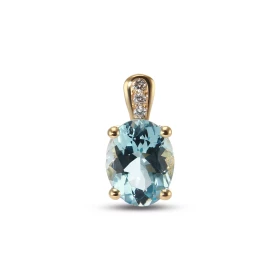  Pendentif Or Jaune 750 Aigue Marine AAA Ovale 9x7mm Diamant Aigue Marine Ovale 9x7mm sertie à griffes Poids Aigue marine ...