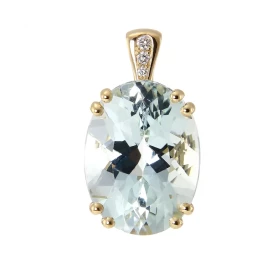  Pendentif Or Jaune 750 Aigue Marine Ovale 16x12mm Diamant Aigue marine ovale 16x12mm (7,6 carats) sertie à griffes 3 Diam...