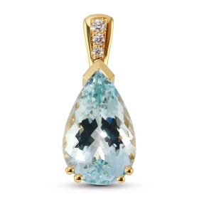  Pendentif Or Jaune 750 serti d une Aigue Marine Poire 16x10mm qualité AAA 3 diamants Poids total diamant : 0,06 carat Poi...