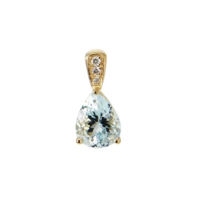  Pendentif Or Jaune 750 serti d une Aigue Marine Poire 9x7m (1,4 carat) 3 Diamants pour un poids total 0,035 carat Dimensi...