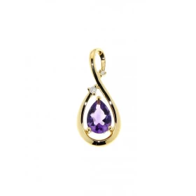 Pendentif Or 750 Améthyste serti d une pierre taille poire 7x5mm deux diamants Dimensions du pendentif : 20 x 9 mm Poids D...