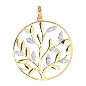  Pendentif Or Jaune 750  Arbre vie diamants Motif  Arbre vie entouré d un cercle serti 3 diamants Le poids total diamant e...