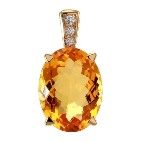  Pendentif Or Jane 750 serti d une Citrine Ovale 20x15mm (14.9 carats) 3 Diamants pour un poids total 0,11 carat Dimension...