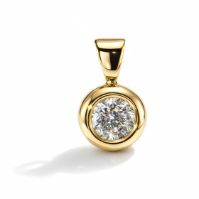 Pendentif Or Jaune 750 serti d un Diamant rond 5.4mm Serti clos Dimensions du pendentif (bélière incluse) : 13x8mm