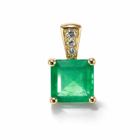  Pendentif Or Jaune 750 serti d une émeraude AAA carrée pans coupés 7.5x7.5mm Bélière sertie 3 diamants Dimensions du pend...