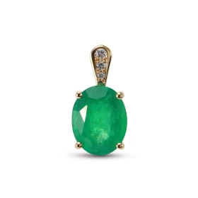  Pendentif Or Jaune 750 Emeraude Ovale 10x8mm Diamant Emeraude Ovale 10x8mm (2.67 carats) Bélière sertie 3 diamants pour u...