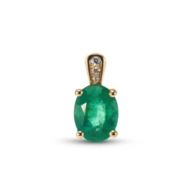  Pendentif Or Jaune 750 serti d une Emeraude Ovale 9x7mm (1.6 carat) La bélière est serti 3 diamants pour un poids total 0...