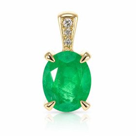  Pendentif Or Jaune 750 serti d une émeraude ovale AAA Pierre ovale 10x8mm Bélière sertie 3 diamants Dimensions du pendent...