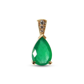  Pendentif Or Jaune 750 Emeraude Diamants Emeraude poire 10x8mm Bélière sertie 3 diamants Dimensions du pendentif (bélière...