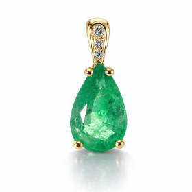 Pendentif Or Jaune 750 serti d une Emeraude Poire 11x7mm diamants Bélière sertie 3 diamants Serti à griffes pour l émeraud...