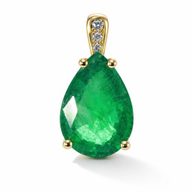  Pendentif Or Jaune 750 serti d une Emeraude Poire 13.5x9.5mm Diamants  Emeraude sertie à 4 griffes Bélière sertie 3 diama...