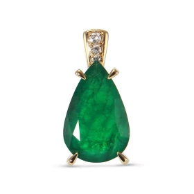  Pendentif Or Jaune 750 serti d une Emeraude Poire 14.5x9.2mm 3 Diamants Poids Emeraude : 3.85 carats Poids total Diamant ...