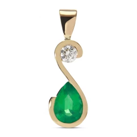  Pendentif Or Jaune 750 serti d une Emeraude Poire 8x6mm d un Diamant 3.3mm Poids Emeraude : 0.85 carat Poids Diamant : 0....