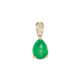 Pendentif Or Jaune 750 serti d une émeraude poire 8x6mm Diamants Poids Emeraude : 1 carat Poids Diamant : 0.03 carat Dimen...