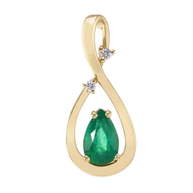 Pendentif Or Jaune 750 serti d une Emeraude Poire 9x6mm (1.25 carat) 2 diamants pour un poids total 0,07 carat Dimensions...