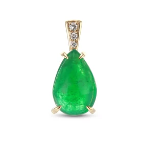  Pendentif Or Jaune 750 Emeraude Poire Cabochon Emeraude cabochon taille poire 13.1x8.5mm (4 carats) Bélière sertie 3 diam...