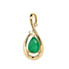 Pendentif Or Jaune 750 Émeraude serti d une pierre taille poire 7x5mm (0.65 carat) deux diamants Dimensions du pendentif :...