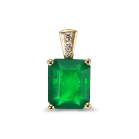  Pendentif Or Jaune 750 serti d une Emeraude Rectangulaire 10x8.5mm 3 diamants Serti griffes pour l émeraude à grains pour...