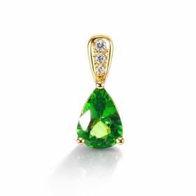 Pendentif Or Jaune 750 serti d un Grenat Tsavorite Poire 8x6mm diamants Bélière sertie 3 diamants Serti à griffes pour le ...